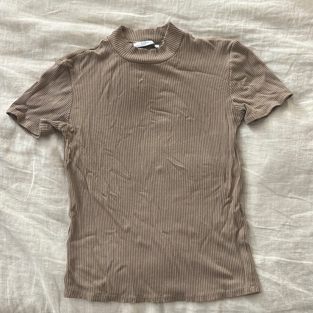 ZARA TAN MOCK NECK TOP